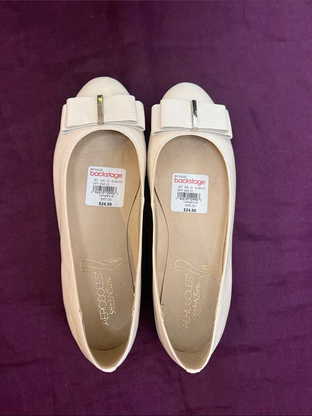 AEROSOLES White Bow Slip-On Ballet Flats